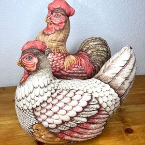 Vtg Chicken & Rooster Plush Fabric Decorative Pillow Farmhouse Decor Country Set